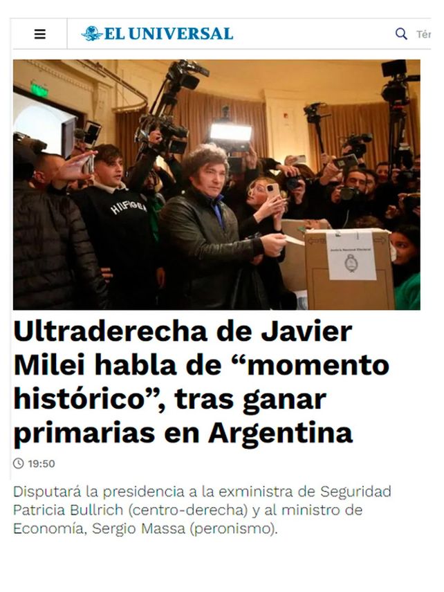 La reacción de los medios internacionales ante el triunfo de Milei en las Paso