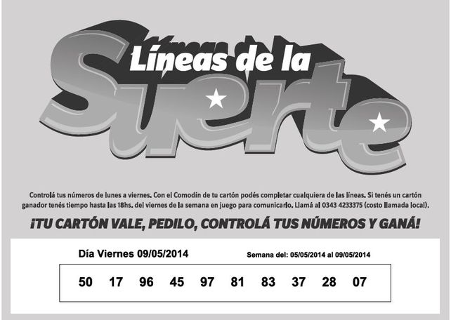 NÚMEROS que corresponden al VIERNES 9 de mayo de 2014