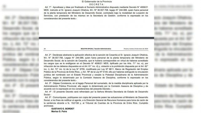 El gobierno informó que finalizó un sumario contra un extrabajador infiel que se quedó con 18 subsidiados. En 2022 fue condenado por la Justicia.