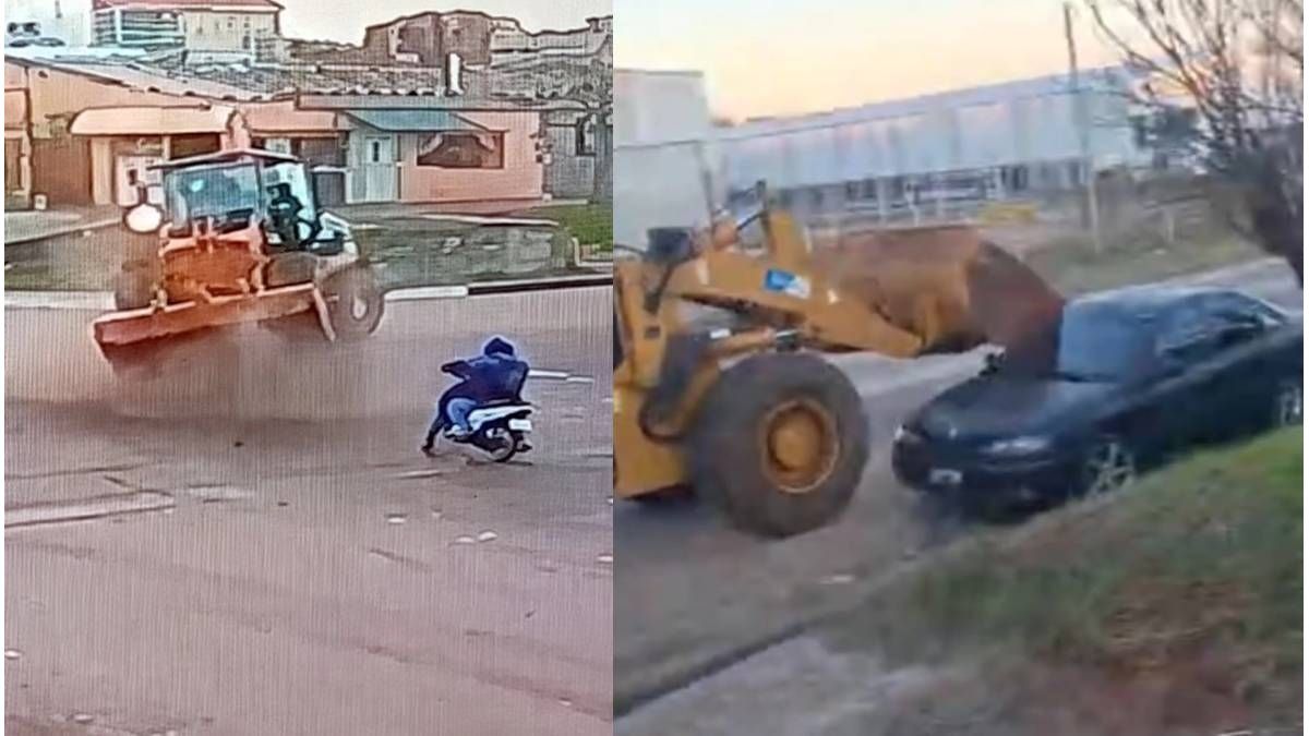 Un motociclista se salvó de ser aplastado por el conductor ebrio de la retroexcavadora