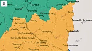 Emitieron una alerta amarilla por tormentas para siete departamentos de Entre Ríos