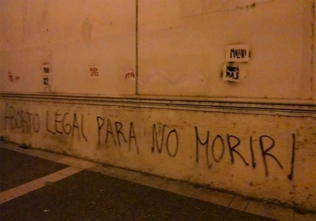 {altText(Las pintadas que aparecieron en la Catedral durante la convocatoria de #NiUnaMenos. / gentileza @Veroenesinas.,Aparecieron pintadas en la Catedral tras la concentración en Plaza de Mayo)}