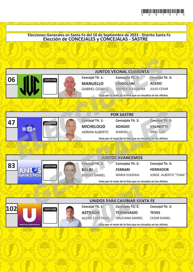 La lista que encontrarán en el caurto oscuro los votantes del distrito Sastre tiene en primer lugar al candidato fallecido este miércoles.