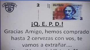 El insólito mensaje de un club de la ciudad para despedir el billete de $2