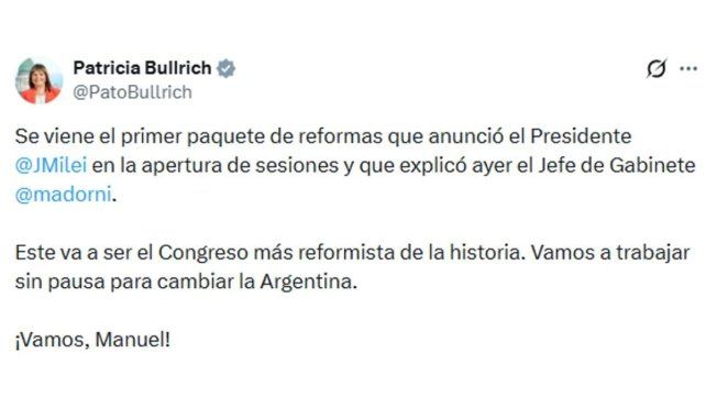 Bullrich se reunió con Manuel Adorni y ratificó la presentación de paquete de reformas