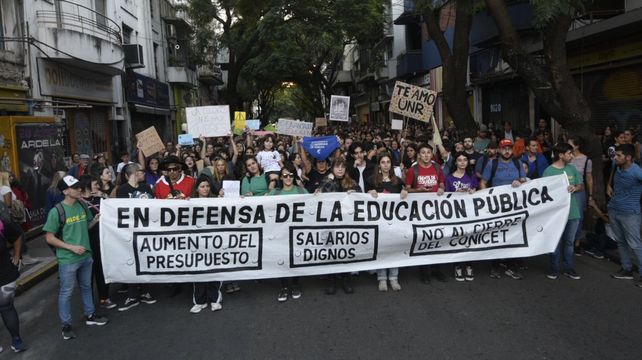 Marcha universitaria. En abril docentes y estudiantes se movilizaron por el centro de Rosario.