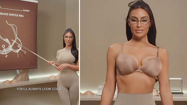 Kim Kardashian promociona el nipple bra un nuevo corpiño de su marca con pezón incorporado y lo hace invocando el calentamiento global