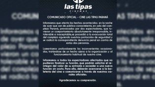 Cine Las Tipas radicó una denuncia penal contra las mujeres que arrojaron gas pimienta