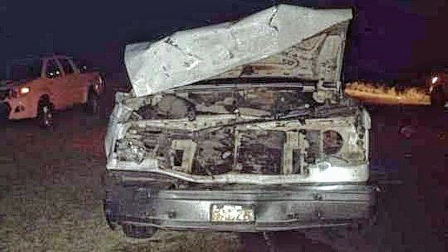 La camioneta terminó con severos daños en la parte frontal tras la colición con el animal.