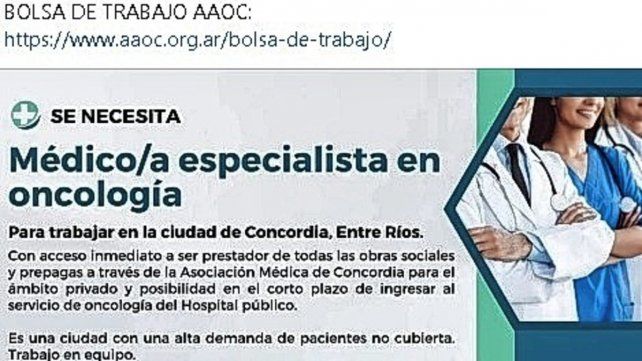 Concordia: solicitan oncólogo para cubrir alta demanda