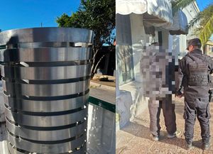 Atraparon a un ladrón que robó un cesto de acero inoxidable de la remodelada avenida Aristóbulo del Valle