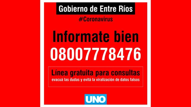 Coronavirus: el gobierno de Entre Ríos habilitó línea telefónica gratuita para evacuar dudas