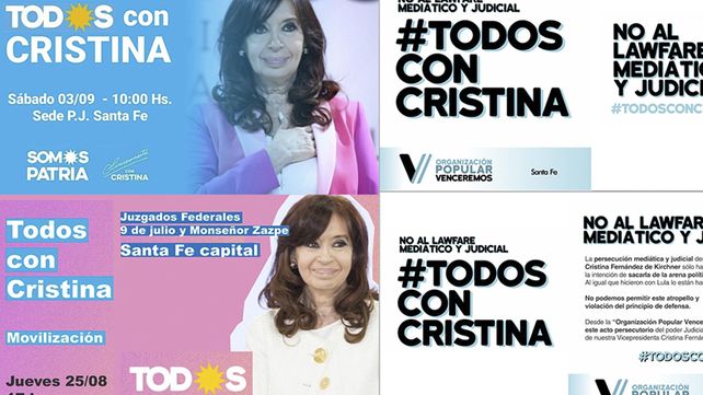 Circulan convocatorias para marchar a favor de Cristina Fernández en la ciudad de Santa Fe