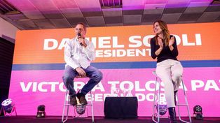 Daniel Scioli y Victoria Tolosa Paz en la presentación de la candidatura el jueves pasado. Al día siguiente se anunció la fórmula de unidad con el binomio Sergio Massa-Agustín Rossi.