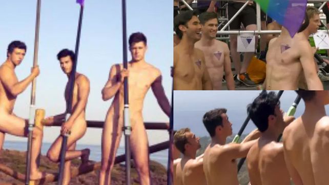 Remeros desnudos con un mensaje contra la homofobia