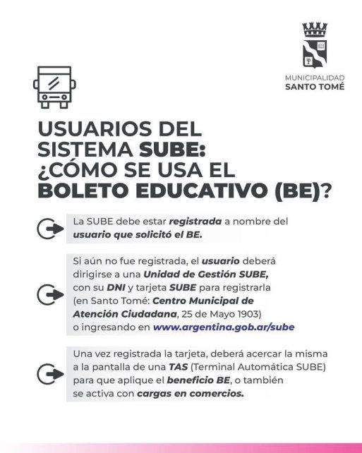 Información sobre el Boleto Educativo para los usuarios del sistema SUBE