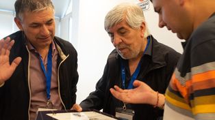 Juan Chulich, secretario general del gremio Camioneros en Santa Fe y Hugo Moyano, titular de la Federación.