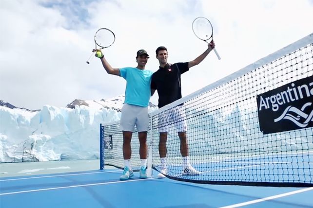 Difundieron el video de Nadal y Djokovic en el Perito Moreno