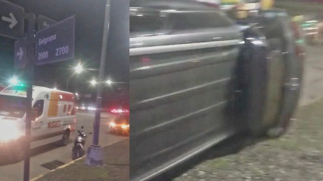 Violento choque en Alem y Belgrano: una camioneta terminó volcada y hubo heridos