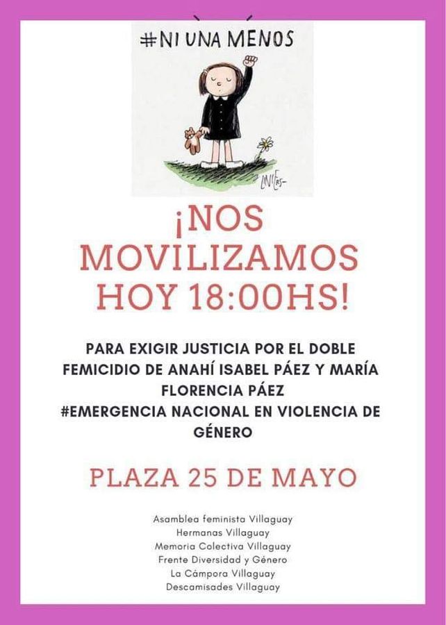 Villaguay se moviliza hoy por Anahí y María Páez