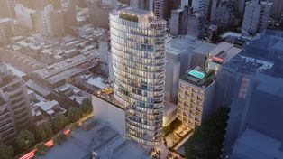 El hotel Hampton by Hilton se está construyendo en Presidente Roca al 600. Contará con unidades residenciales, oficinas, parking subterráneo, suites de uso temporario y un paseo peatonal con locales comerciales.
