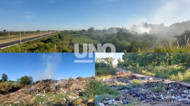 Un basural a cielo abierto dentro de un barrio de Santo Tomé. Los vecinos denuncian los problemas de vivir en medio de la mugre. Los usuarios de la autopista también denunciaron la situación y la problemática del humo.&nbsp;