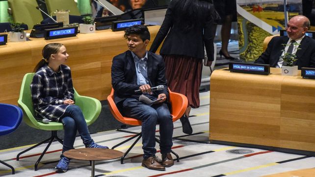 Greta Thunberg y Bruno Rodriguez ayer en la trascendente reunión en Nueva York.
