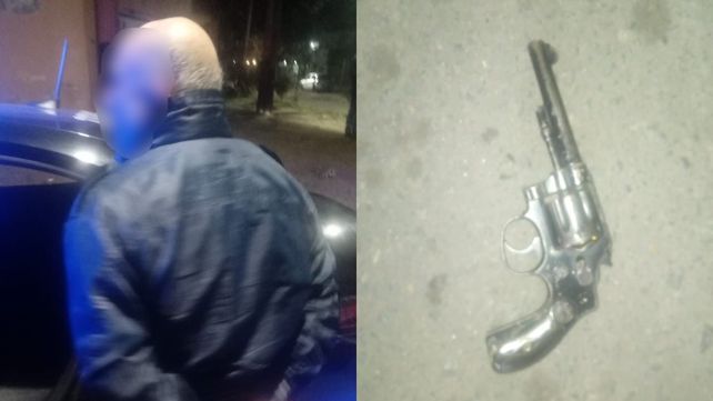 El detenido y el arma secuestrada.