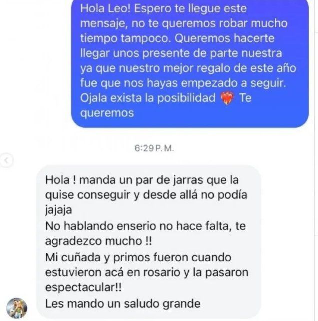 El intercambio entre Lionel Messi y Un Poco de Ruido por mensajes directos de Instagram.