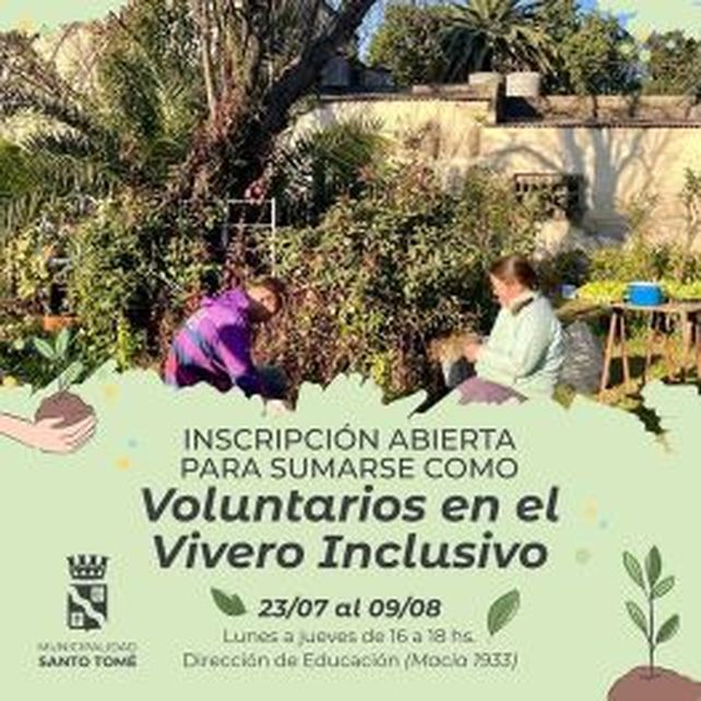 Inscripción abierta para sumarse como Voluntarios en el Vivero Inclusivo Pedagógico Inscripción abierta para sumarse como Voluntarios en el Vivero Inclusivo Pedagógico