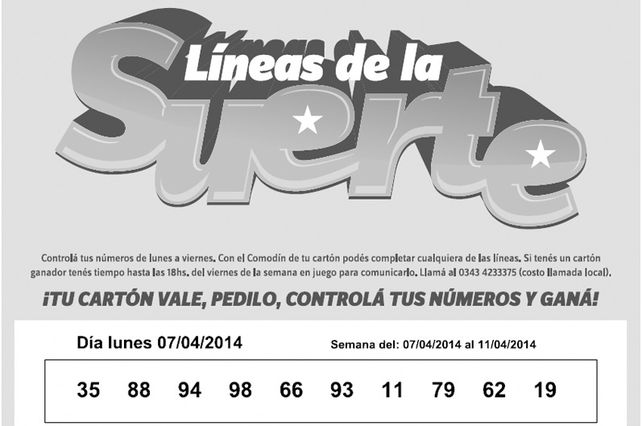 Números que corresponden al Lunes 09 de ABRIL.