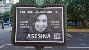 Los carteles que presuntamente financió la mujer que se presentó en Tribunales y quedó imputada.