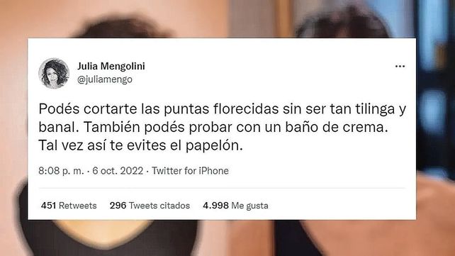 La crítica de Julia Mengolini a Juana Viale: No podés ser tan tilinga