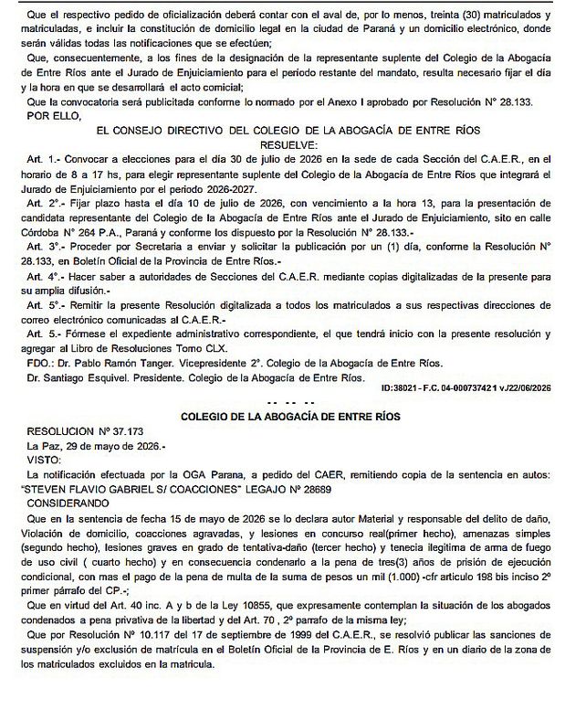 Excluyen de la matrícula a abogado tras seguidilla de ataques violentos y condena penal