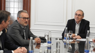 El senador Marcelo Lewandowski (FdT) y Miguel Simioni, presidente Bolsa de Comercio de Rosario.