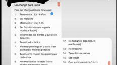 La supuesta lista de requisitos de Lucía para conseguir un acompañante romántico explotó en Twitter. La supuesta lista de requisitos de Lucía para conseguir un acompañante romántico explotó en Twitter.