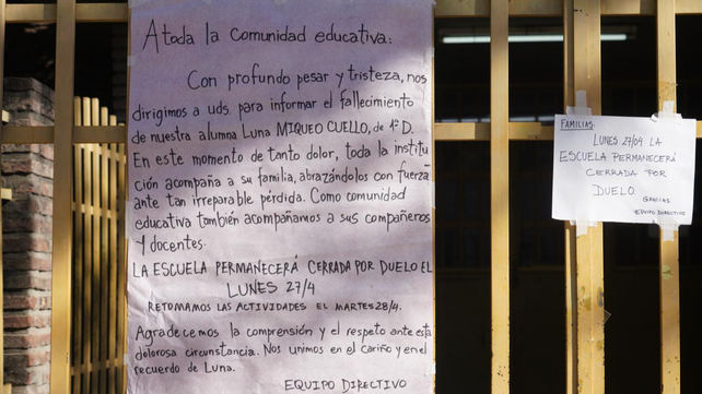Este lunes la escuela Islas Malvinas suspendió su actividad debido al fallecimiento de Luna