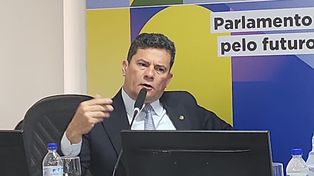 El senador y exjuez brasileño Sergio Moro, este martes, en Brasilia, donde disertó ante ante un auditorio colmado de sectores del campo de todo el Mercosur.
