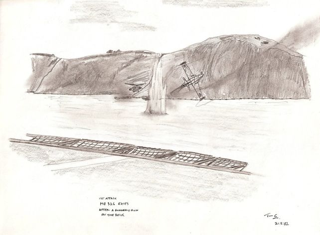 El dibujo que Tim Court hizo sobre la cubierta de la fragata HMS Argonaut minutos después de que Crippa la atacara.