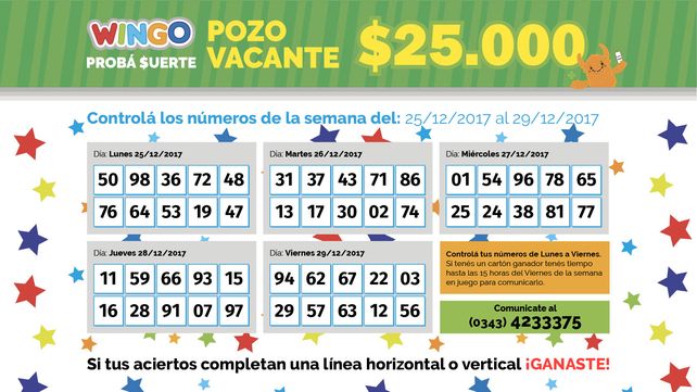 Wingo: Estos son los números de la última semana del año
