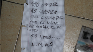 Uno de los mensajes firmados por La Mafia Nueva Generación, una banda alineada con Los Monos que nació en la cárcel de Piñero.&nbsp;