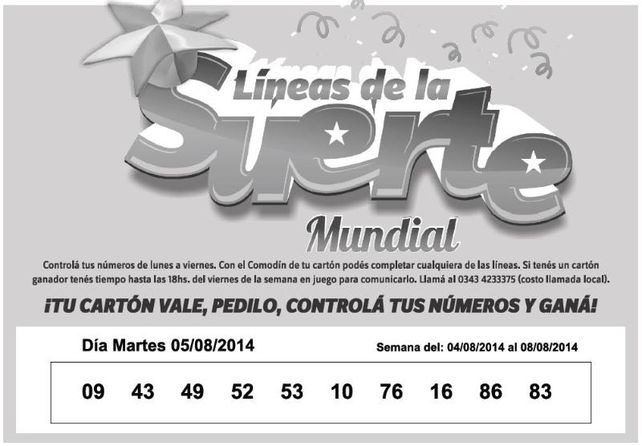 Números que corresponden al MARTES 05 de AGOSTO de 2014.