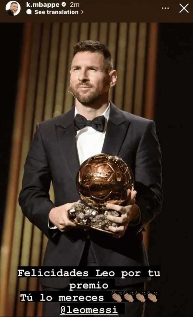 Cuál fue la reacción que tuvo Mbappé luego de que Messi se quedara con el Balón de Oro