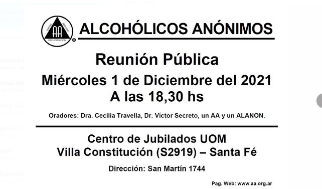 La convocatoria que difundió la comunidad de A.A.