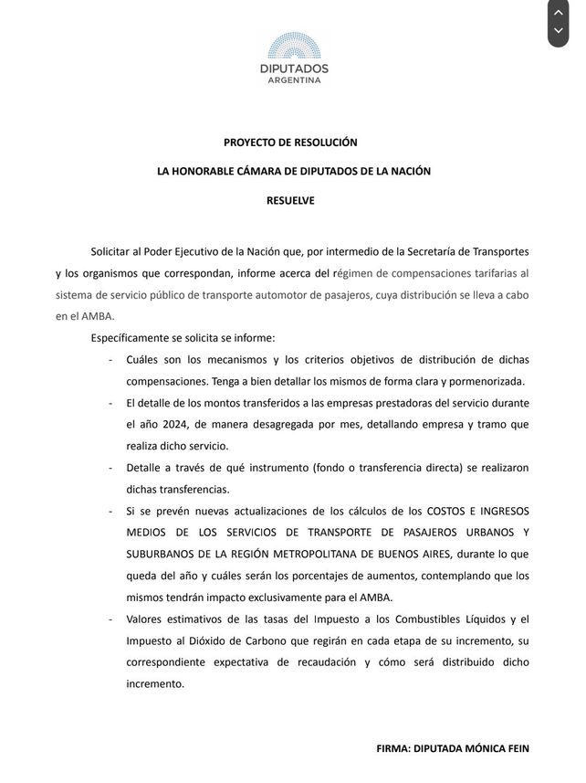 La diputada Mónica Fein solicitó un pedido de informe para reclamar el urgente tratamiento del proyecto sobre las compensaciones al transporte público de pasajeros.