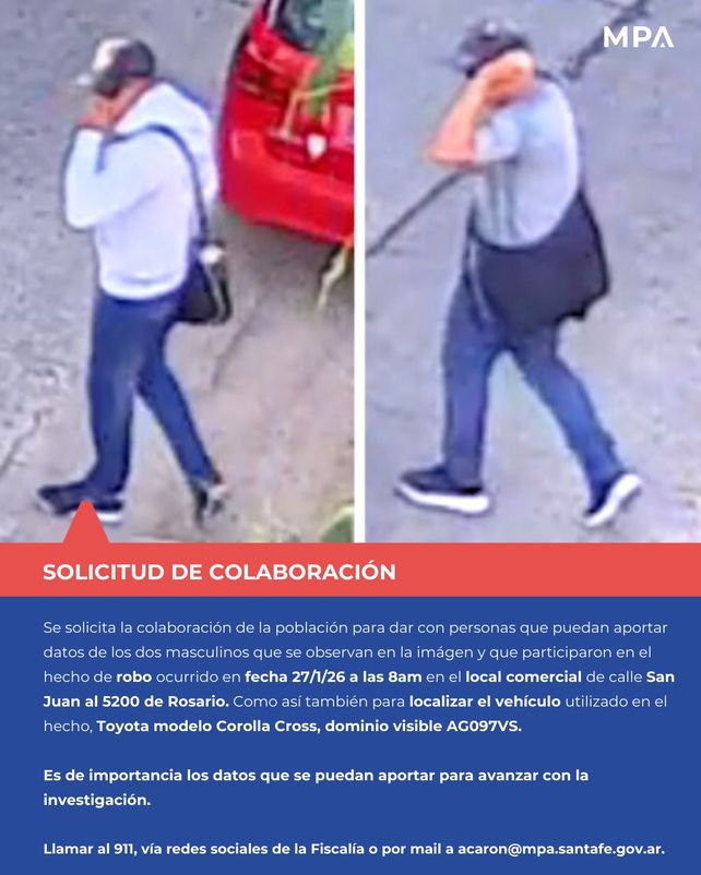 Asalto a pollería en Azcuénaga: buscan datos para hallar a dos sospechosos