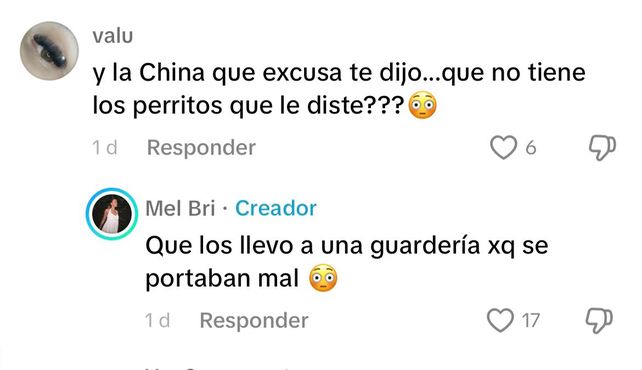 Melina Brizuela en los comentarios de su video 