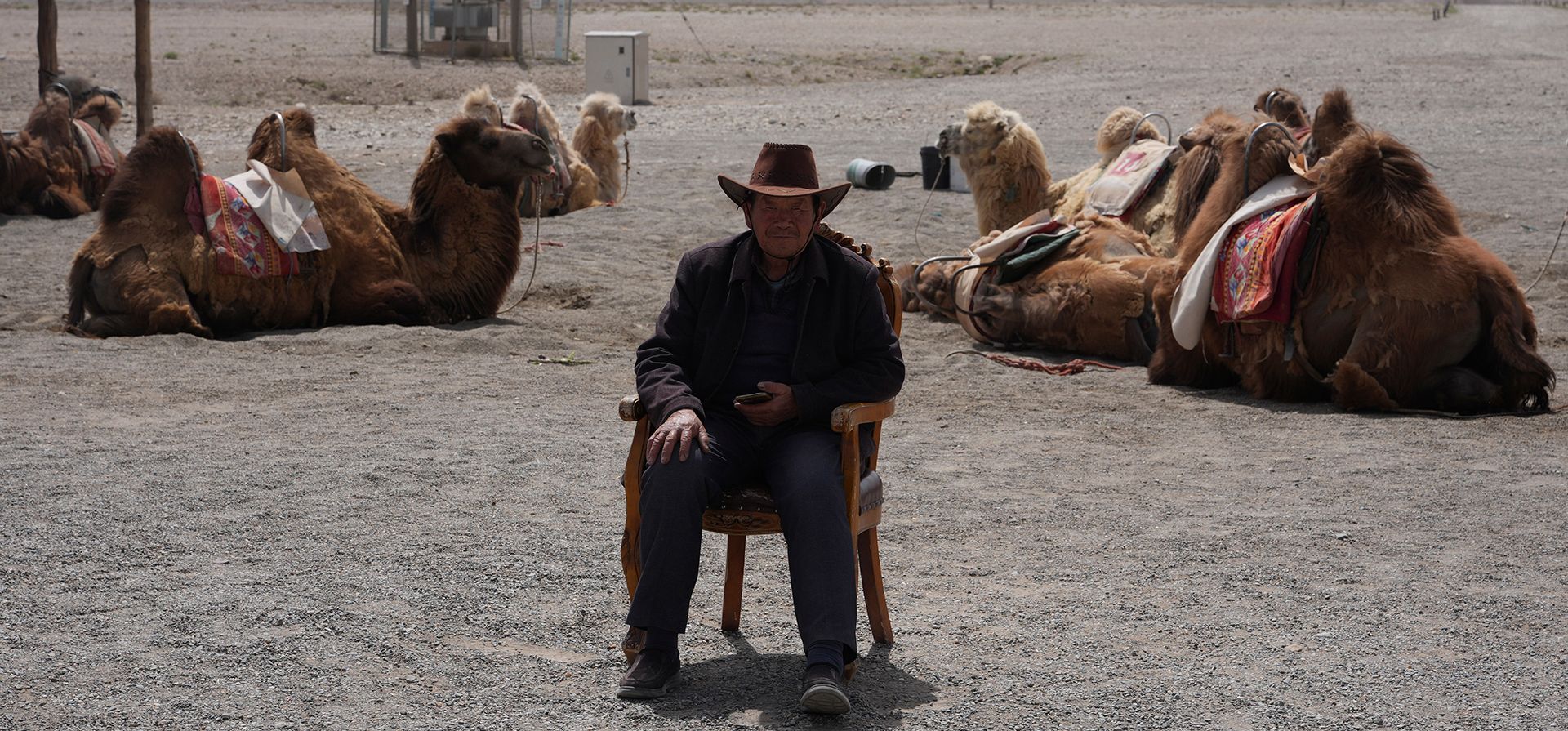 Un cuidador de camellos espera a los turistas para dar un paseo en el paso de Jiayu, un punto estratégico de la Gran Muralla China a lo largo de la antigua "Ruta de la Seda", cerca de la ciudad de Jiayuguan, en la provincia de Gansu, al noroeste de China, el viernes 22 de mayo de 2026. (Foto AP/Ng Han Guan) Un cuidador de camellos espera a los turistas para dar un paseo en el paso de Jiayu, un punto estratégico de la Gran Muralla China a lo largo de la antigua "Ruta de la Seda", cerca de la ciudad de Jiayuguan, en la provincia de Gansu, al noroeste de China, el viernes 22 de mayo de 2026. (Foto AP/Ng Han Guan)