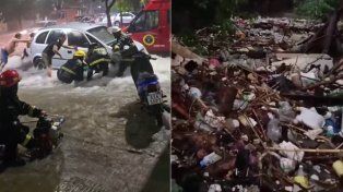 Temporal en Paraná: un alud de basura y una mujer rescatada