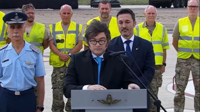 El presidente Javier Milei dio su discurso en la presentación de los nuevos aviones de combate.